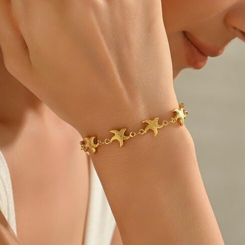 Gold Bracelets for Women 18K Gold Plated Shell Starfish Dolphin Star Bracelet Dainty Summer Beach Ocean Bracelet Trendy Boho Statement Adjustable Bracelets in Saudi Arabia