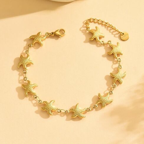 Gold Bracelets for Women 18K Gold Plated Shell Starfish Dolphin Star Bracelet Dainty Summer Beach Ocean Bracelet Trendy Boho Statement Adjustable Bracelets in Saudi Arabia
