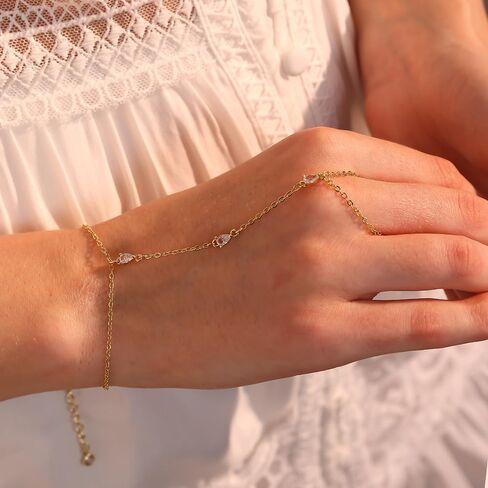 Hand Chain for Women Dainty Gold Finger Ring Bracelet 14K Gold Plated Diamond Hand Chain Bracelets for Women Trendy Gold Jewelry in Kuwait