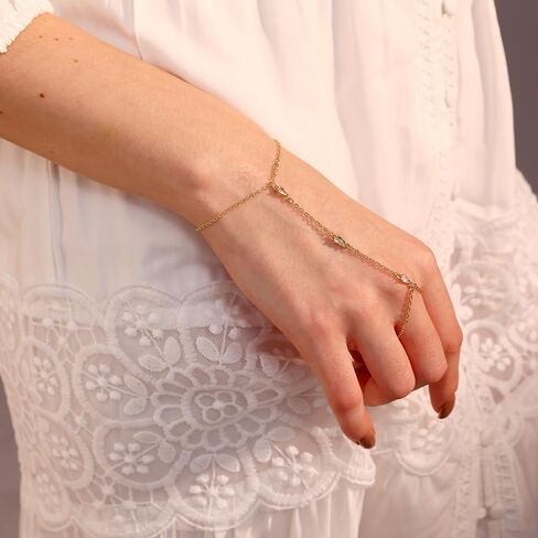 Hand Chain for Women Dainty Gold Finger Ring Bracelet 14K Gold Plated Diamond Hand Chain Bracelets for Women Trendy Gold Jewelry in Kuwait