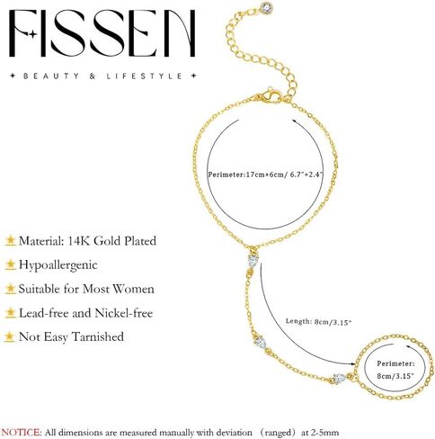Hand Chain for Women Dainty Gold Finger Ring Bracelet 14K Gold Plated Diamond Hand Chain Bracelets for Women Trendy Gold Jewelry in Kuwait