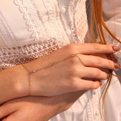 Hand Chain for Women Dainty Gold Finger Ring Bracelet 14K Gold Plated Diamond Hand Chain Bracelets for Women Trendy Gold Jewelry in Kuwait