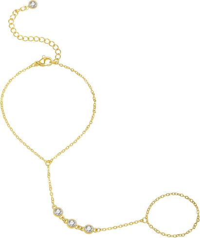 Hand Chain for Women Dainty Gold Finger Ring Bracelet 14K Gold Plated Diamond Hand Chain Bracelets for Women Trendy Gold Jewelry in Kuwait