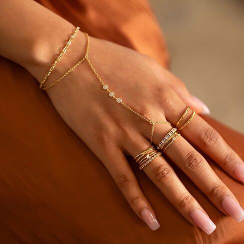 Hand Chain for Women Dainty Gold Finger Ring Bracelet 14K Gold Plated Diamond Hand Chain Bracelets for Women Trendy Gold Jewelry in Kuwait