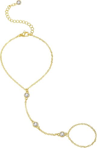 Hand Chain for Women Dainty Gold Finger Ring Bracelet 14K Gold Plated Diamond Hand Chain Bracelets for Women Trendy Gold Jewelry in Kuwait