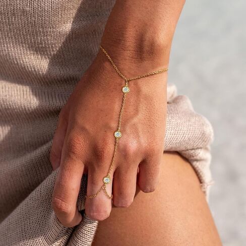 Hand Chain for Women Dainty Gold Finger Ring Bracelet 14K Gold Plated Diamond Hand Chain Bracelets for Women Trendy Gold Jewelry in Kuwait