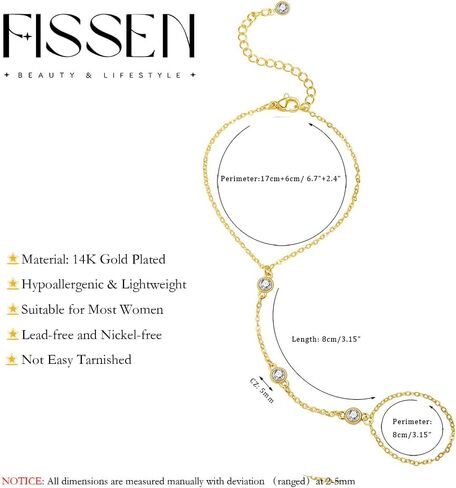 Hand Chain for Women Dainty Gold Finger Ring Bracelet 14K Gold Plated Diamond Hand Chain Bracelets for Women Trendy Gold Jewelry in Kuwait