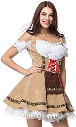 كوسوي النسائية الألمانية Dirndl اللباس قبالة الكتف Oktoberfest Beer Girl Costume in Kuwait