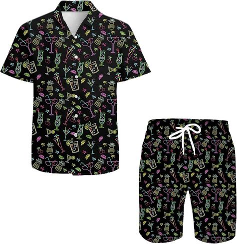 Men's Hawaiian Shirts Casual Button Down Short Sleeve Shirts Set Printed Shorts Beach Hawaii Suits in Saudi Arabia