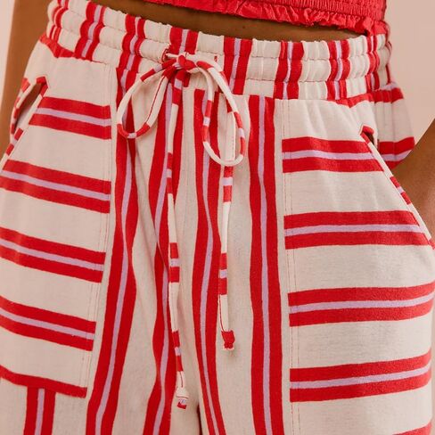 Obenie Women's Wide Leg Casual Striped Pants with Drawstring Elastic Waist Wide Leg Pants Y2K Striped Pants with Pockets in Kuwait