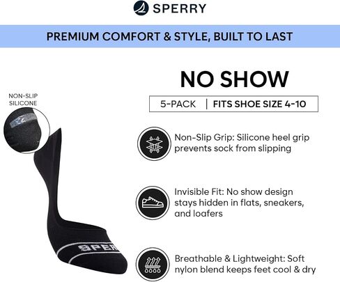 Sperry Women's 5-Pack No Show Sock Liners – Ultra Low Cut, Non-Slip Heel Grip, Soft Nylon, Invisible Socks for Sneakers in Saudi Arabia