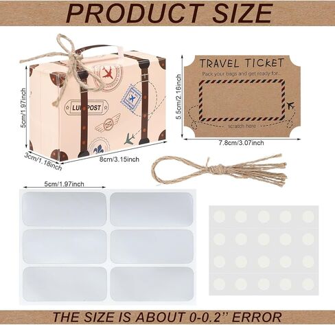 Yinkin 6 Set DIY Surprise Mini Suitcase Vintage Mini Suitcase Gift Box for Party Favor Kraft Paper Box with Travel Ticket Scratch Reveal Card Tags for Travel Themed Party Vacations Family Trips Away in Saudi Arabia