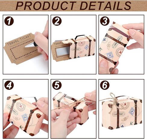 Yinkin 6 Set DIY Surprise Mini Suitcase Vintage Mini Suitcase Gift Box for Party Favor Kraft Paper Box with Travel Ticket Scratch Reveal Card Tags for Travel Themed Party Vacations Family Trips Away in Saudi Arabia