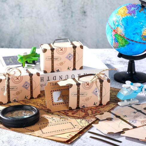 Yinkin 6 Set DIY Surprise Mini Suitcase Vintage Mini Suitcase Gift Box for Party Favor Kraft Paper Box with Travel Ticket Scratch Reveal Card Tags for Travel Themed Party Vacations Family Trips Away in Saudi Arabia