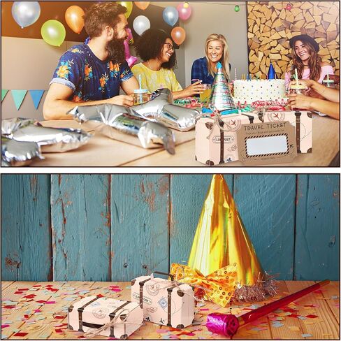 Yinkin 6 Set DIY Surprise Mini Suitcase Vintage Mini Suitcase Gift Box for Party Favor Kraft Paper Box with Travel Ticket Scratch Reveal Card Tags for Travel Themed Party Vacations Family Trips Away in Saudi Arabia