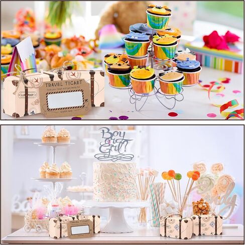 Yinkin 6 Set DIY Surprise Mini Suitcase Vintage Mini Suitcase Gift Box for Party Favor Kraft Paper Box with Travel Ticket Scratch Reveal Card Tags for Travel Themed Party Vacations Family Trips Away in Saudi Arabia