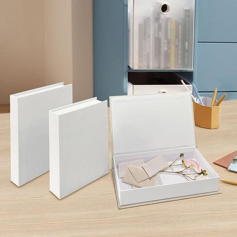 2Pcs Faux Books for Decorative - White Linen Fake Boxes, Blank Stacked Decor for DIY Crafts, Hotel Entryway, Bookshelf, Coffee Table (S&L) in Saudi Arabia