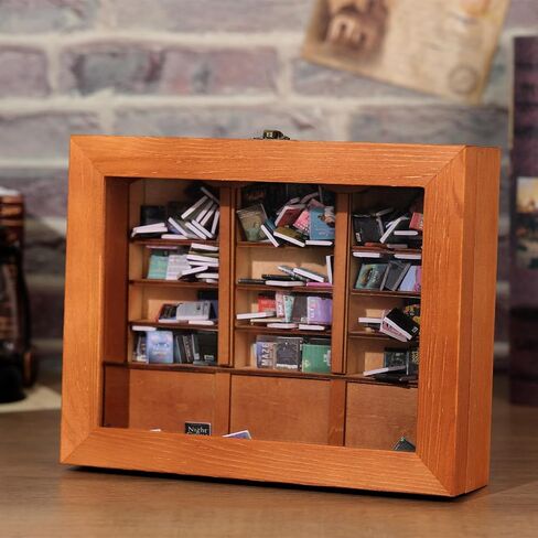 Anxiety Bookshelf Shake Away Your Anxiety, Miniature Book Display Case Cabinet with 200 Mini Books, Creative Wooden Mini Bookshelf Shake Anxiety Stress Reliever Funny Gifts for Book Lovers (Brown) in Saudi Arabia