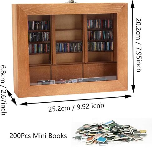 Anxiety Bookshelf Shake Away Your Anxiety, Miniature Book Display Case Cabinet with 200 Mini Books, Creative Wooden Mini Bookshelf Shake Anxiety Stress Reliever Funny Gifts for Book Lovers (Brown) in Saudi Arabia