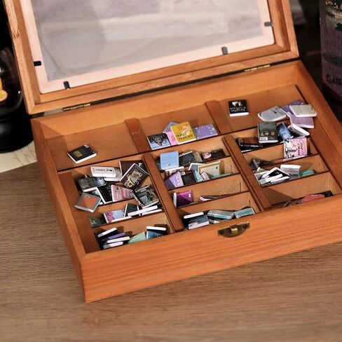 Anxiety Bookshelf Shake Away Your Anxiety, Miniature Book Display Case Cabinet with 200 Mini Books, Creative Wooden Mini Bookshelf Shake Anxiety Stress Reliever Funny Gifts for Book Lovers (Brown) in Saudi Arabia