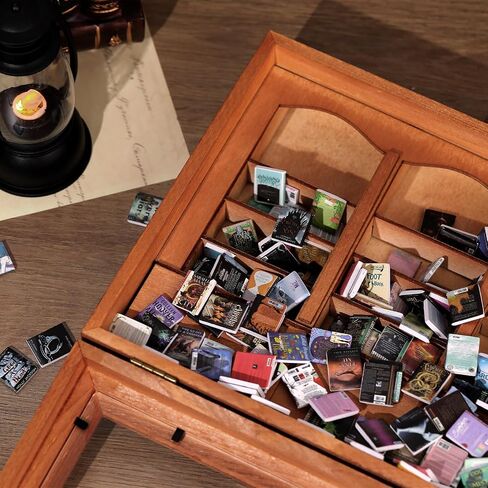 Anxiety Bookshelf Shake Away Your Anxiety, Miniature Book Display Case Cabinet with 200 Mini Books, Creative Wooden Mini Bookshelf Shake Anxiety Stress Reliever Funny Gifts for Book Lovers (Brown) in Saudi Arabia