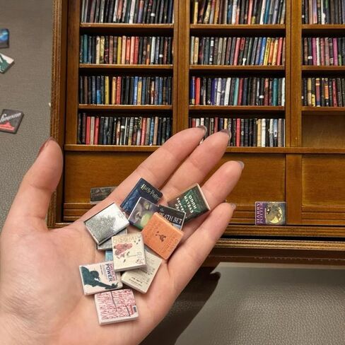 Anxiety Bookshelf Shake Away Your Anxiety, Miniature Book Display Case Cabinet with 200 Mini Books, Creative Wooden Mini Bookshelf Shake Anxiety Stress Reliever Funny Gifts for Book Lovers (Brown) in Saudi Arabia