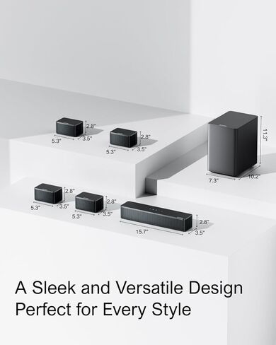 ULTIMEA 7.1ch Soundbar with Wireless Subwoofer, Virtual Surround Sound System for TV, App Control, 410W Peak Power, Sound bar for TV, 4 Wired Surround Speakers, Home Theater Sound System Poseidon D70 in Kuwait