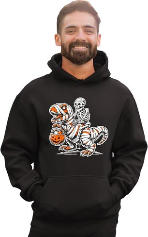 Go All Out Skeleton Riding A Mummy T-Rex Trick Or Treating Mens Women Youth Sweatshirt Hoodie in Saudi Arabia