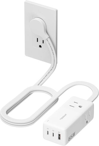 TESSAN USB C Charging Station PD 30W, Flat Plug Power Strip with 3 AC Ouelets 3 USB (2 USB C), USB C Charger with 5FT Flat Cable Extension Cord, Fast Charging for Phone Tablet Laptop, Travel, Office in Saudi Arabia