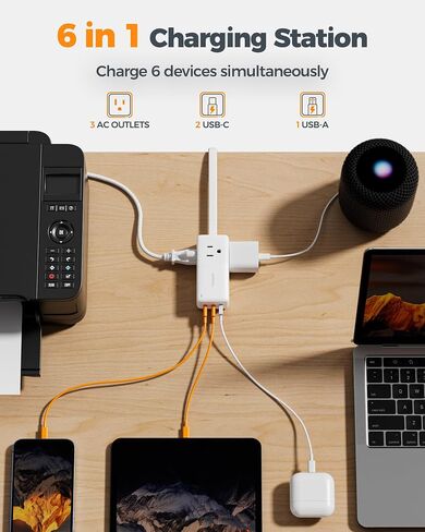 TESSAN USB C Charging Station PD 30W, Flat Plug Power Strip with 3 AC Ouelets 3 USB (2 USB C), USB C Charger with 5FT Flat Cable Extension Cord, Fast Charging for Phone Tablet Laptop, Travel, Office in Saudi Arabia
