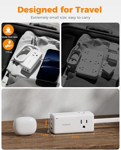 TESSAN USB C Charging Station PD 30W, Flat Plug Power Strip with 3 AC Ouelets 3 USB (2 USB C), USB C Charger with 5FT Flat Cable Extension Cord, Fast Charging for Phone Tablet Laptop, Travel, Office in Saudi Arabia