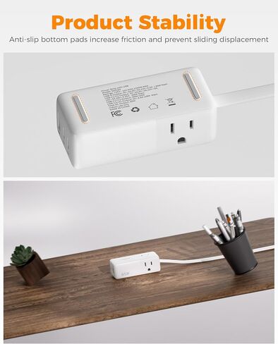 TESSAN USB C Charging Station PD 30W, Flat Plug Power Strip with 3 AC Ouelets 3 USB (2 USB C), USB C Charger with 5FT Flat Cable Extension Cord, Fast Charging for Phone Tablet Laptop, Travel, Office in Saudi Arabia