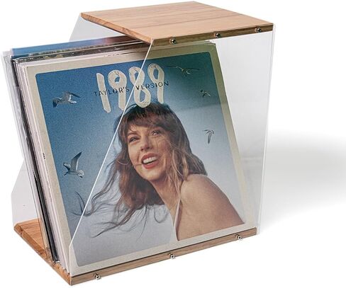 Vinyl Record Holder 40LPs+ Capacity Vinyl Record Storage Rack, Wooden Vinyl Albums Display Organizer with Acrylic Board, Quick Assembly Retro Style Record Storage Box for CD, Magazine, File in Saudi Arabia