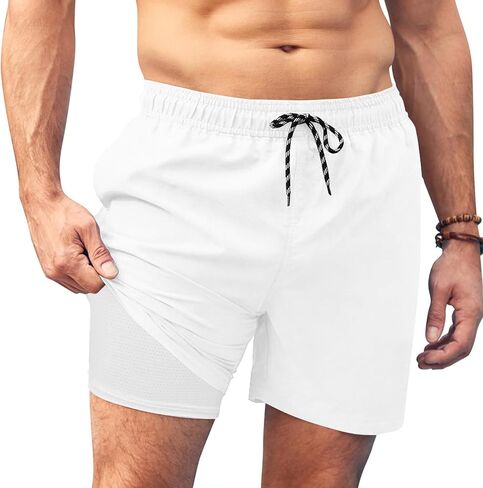 COOFANDY Men Swim Trunk with Compression Liner 2 in 1 Swimwear Bathing Suit Quick Dry Board Short in Saudi Arabia
