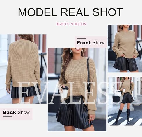 EVALESS Sweaters for Women Cute Lantern Sleeve Pullover Sweater Cable Knit Tops Fall Fashion Clothes Teacher Outfits in Saudi Arabia