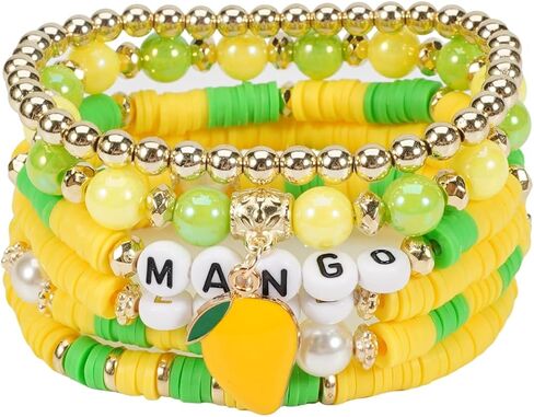 Heishi Surfer Friendship Bracelets مجموعة بوهيمية لطيفة الفاكهة الاستوائية الموز الأفوكادو أفوكادو كرز الفراولة الأناناس مانجو بوليمر الطين حبات الذهب القابلة للتكديس للنساء المجوهرات قبل in Kuwait