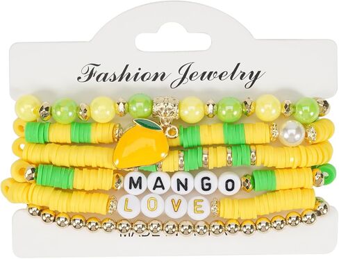 Heishi Surfer Friendship Bracelets مجموعة بوهيمية لطيفة الفاكهة الاستوائية الموز الأفوكادو أفوكادو كرز الفراولة الأناناس مانجو بوليمر الطين حبات الذهب القابلة للتكديس للنساء المجوهرات قبل in Kuwait