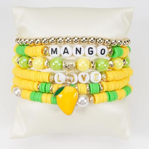 Heishi Surfer Friendship Bracelets مجموعة بوهيمية لطيفة الفاكهة الاستوائية الموز الأفوكادو أفوكادو كرز الفراولة الأناناس مانجو بوليمر الطين حبات الذهب القابلة للتكديس للنساء المجوهرات قبل in Kuwait