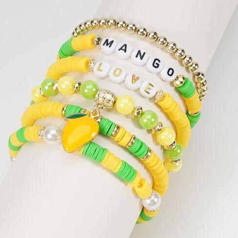 Heishi Surfer Friendship Bracelets مجموعة بوهيمية لطيفة الفاكهة الاستوائية الموز الأفوكادو أفوكادو كرز الفراولة الأناناس مانجو بوليمر الطين حبات الذهب القابلة للتكديس للنساء المجوهرات قبل in Kuwait