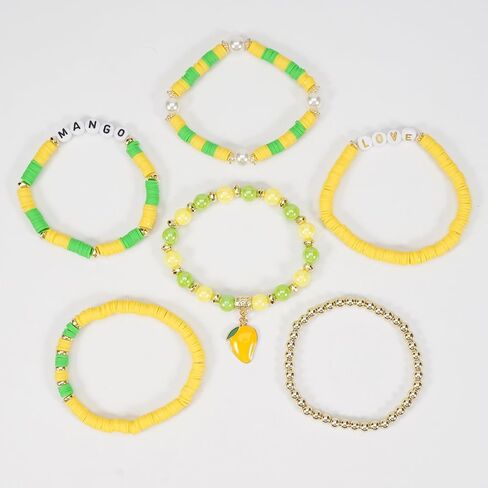 Heishi Surfer Friendship Bracelets مجموعة بوهيمية لطيفة الفاكهة الاستوائية الموز الأفوكادو أفوكادو كرز الفراولة الأناناس مانجو بوليمر الطين حبات الذهب القابلة للتكديس للنساء المجوهرات قبل in Kuwait