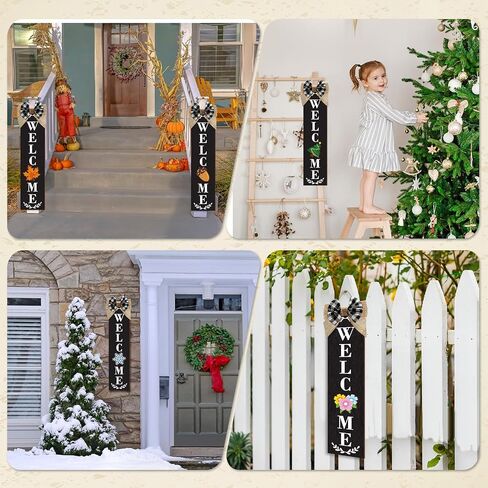 علامة Sintuff Holiday القابلة للتبديل 16 "× 4" لعلامة الشرفة الخشبية للباب الأمامي مع 24 PCS أيقونات ريفية موسمية للمنزل ترحيب مهرجان الربيع في الهواء الطلق (أبيض) in Kuwait