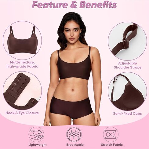 Scoop Neck Padded Bra – Comfortable Build-in Silicone Underwire Seamless Bra - Full Coverage Bra's with Hook & Eye Closure in Saudi Arabia