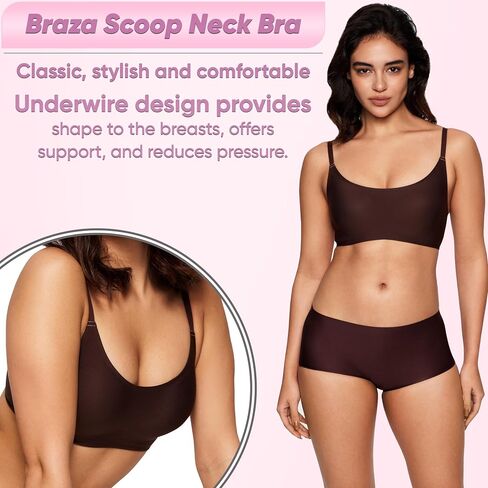 Scoop Neck Padded Bra – Comfortable Build-in Silicone Underwire Seamless Bra - Full Coverage Bra's with Hook & Eye Closure in Saudi Arabia