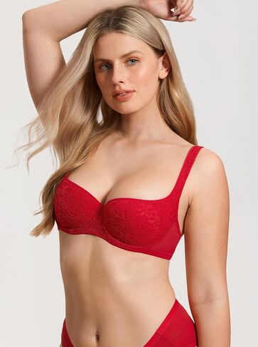 DOBREVA Women's Balconette Bra Sexy Lace Demi Underwire Shelf Plus Size Lightly Padded Wide Straps in Saudi Arabia