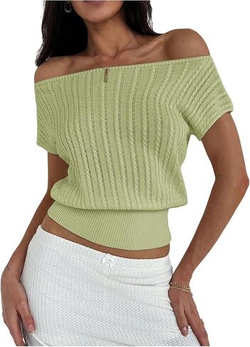 Milumia Women's Textured Off Shoulder Short Sleeve Sweater Knit Tops in Saudi Arabia