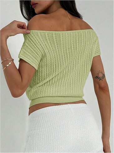 Milumia Women's Textured Off Shoulder Short Sleeve Sweater Knit Tops in Saudi Arabia