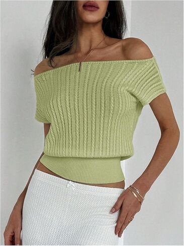 Milumia Women's Textured Off Shoulder Short Sleeve Sweater Knit Tops in Saudi Arabia