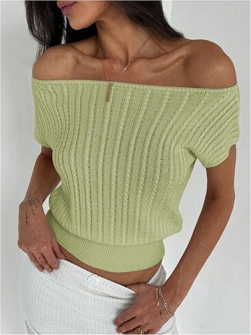 Milumia Women's Textured Off Shoulder Short Sleeve Sweater Knit Tops in Saudi Arabia