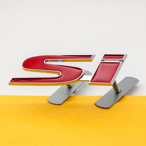 1Pcs Chrome Metal Front Hood Si Grille Emblem + 1Pcs Car Lid Trunk Sports Turbo Logo 3D Badge (Silver&Red) in Saudi Arabia
