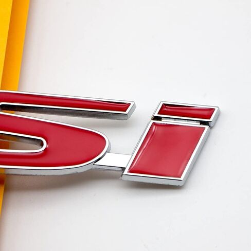 1Pcs Chrome Metal Front Hood Si Grille Emblem + 1Pcs Car Lid Trunk Sports Turbo Logo 3D Badge (Silver&Red) in Saudi Arabia